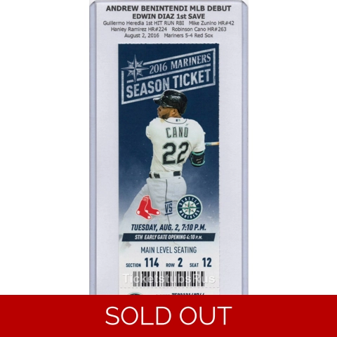 Benintendi MLB DEBUT Diaz 1st SAVE 2016 Mariners Red Sox 8/2 Full Ticket CANO HR